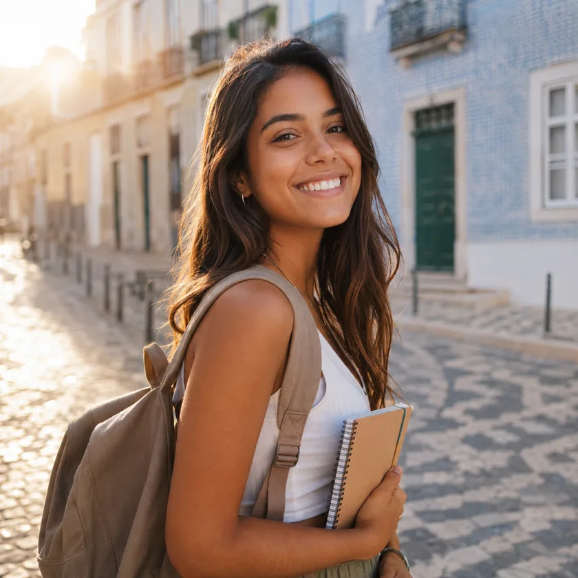 Estudante brasileira em Lisboa, a caminho da universidade